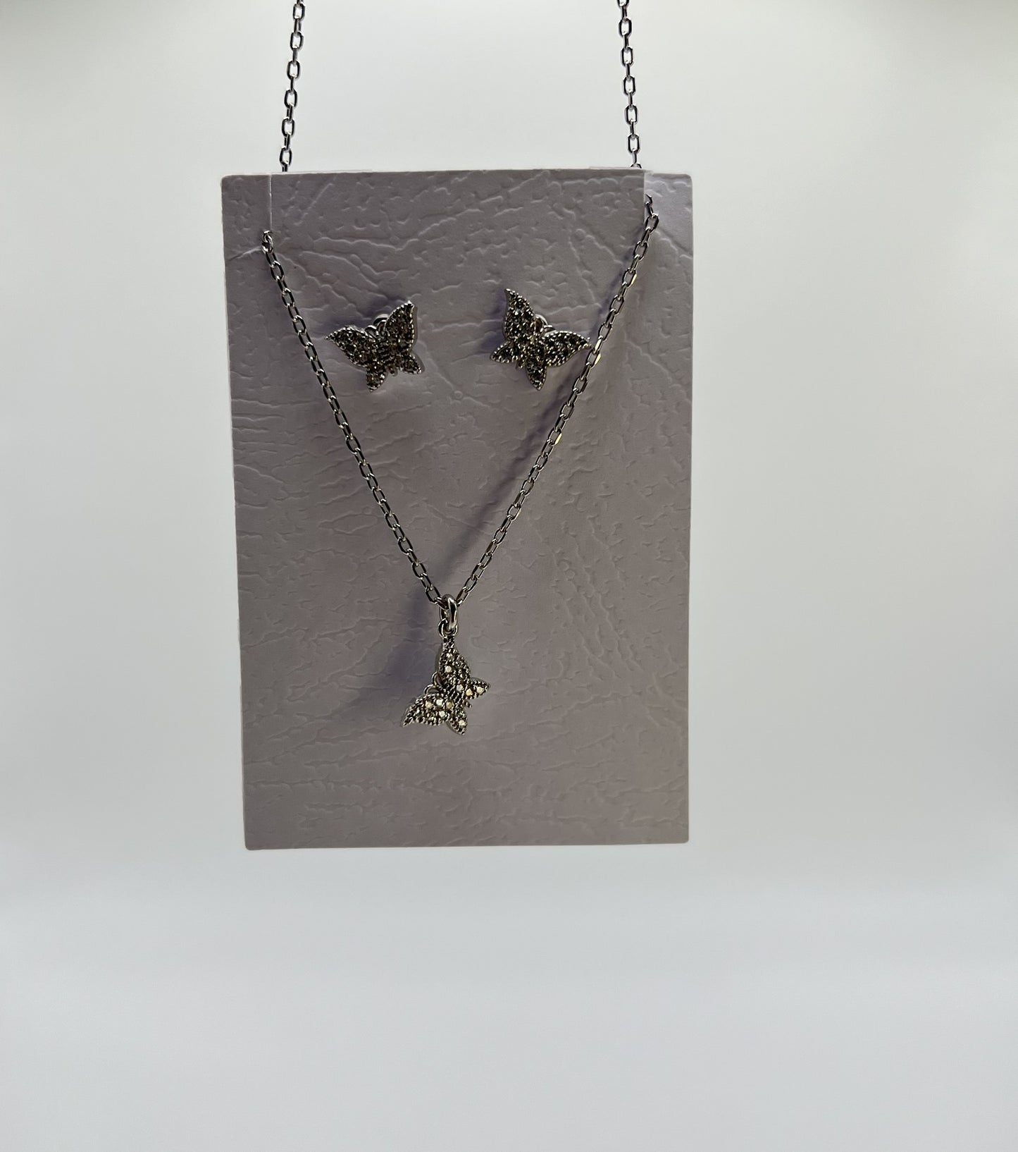 Butterfly Zirconia Sterling Silver Necklace and Studs Set