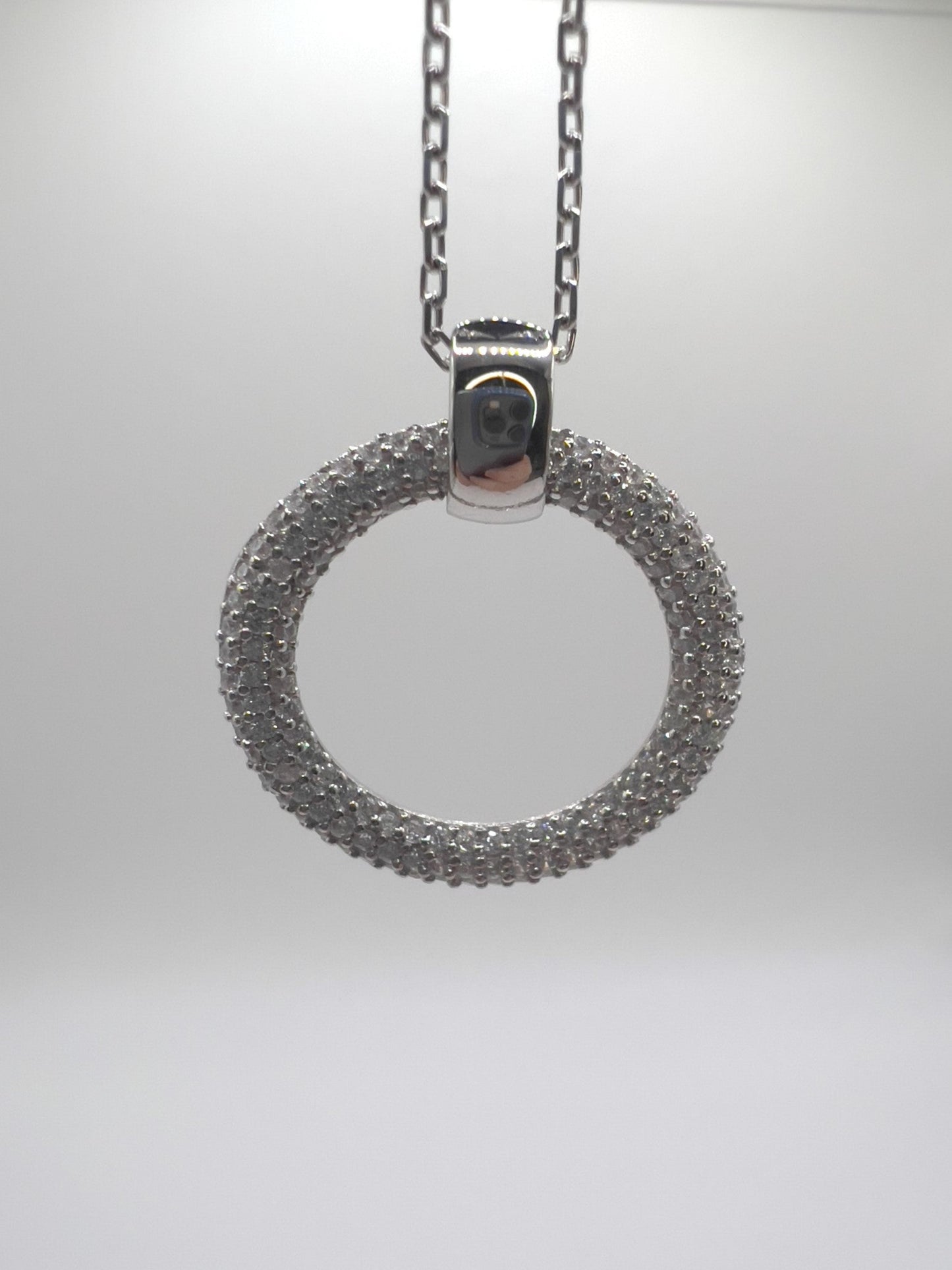 Circle Zirconia Pendant Sterling Silver Necklace