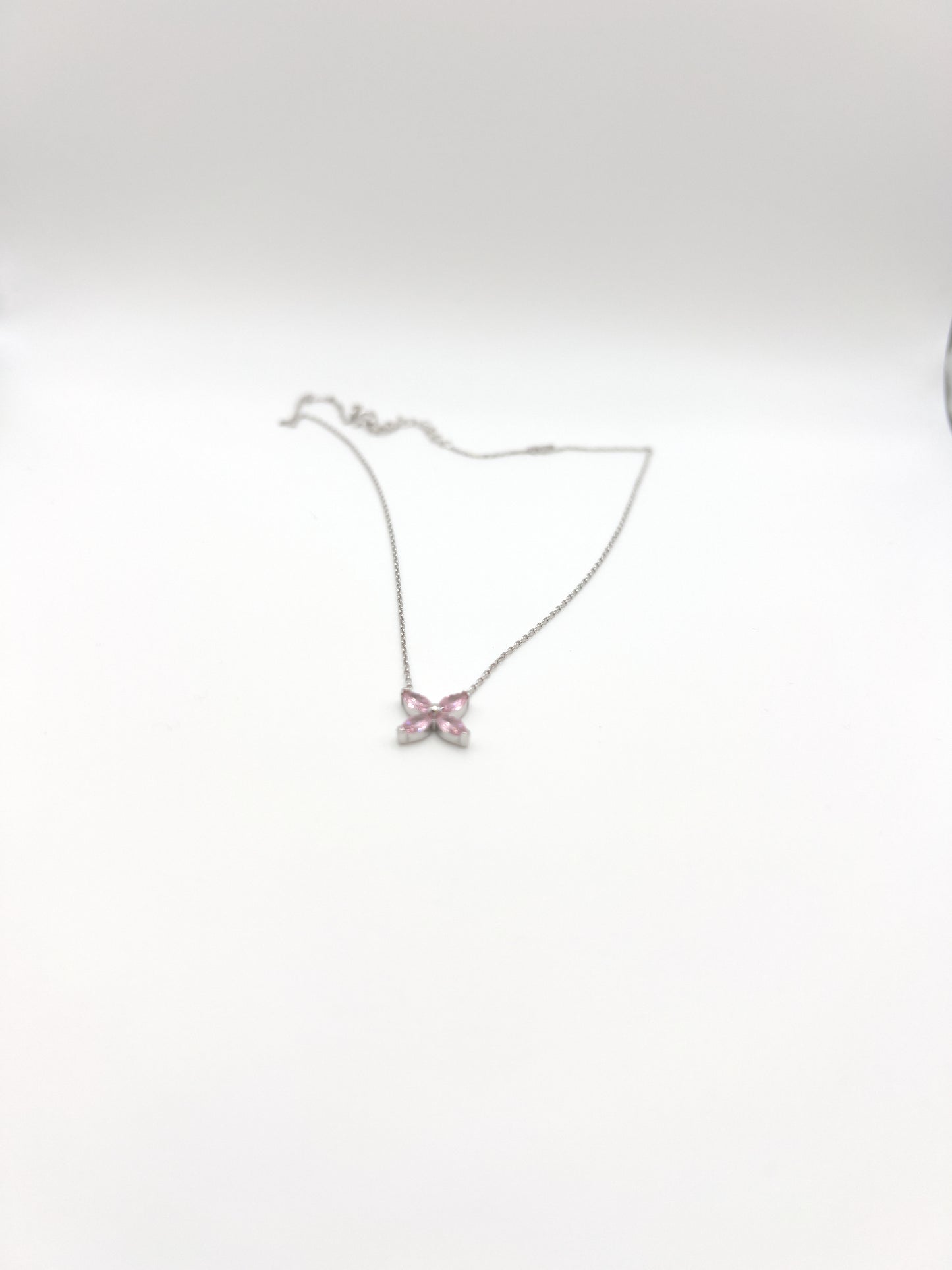 Pink Flower Zirconia Sterling Silver Necklace