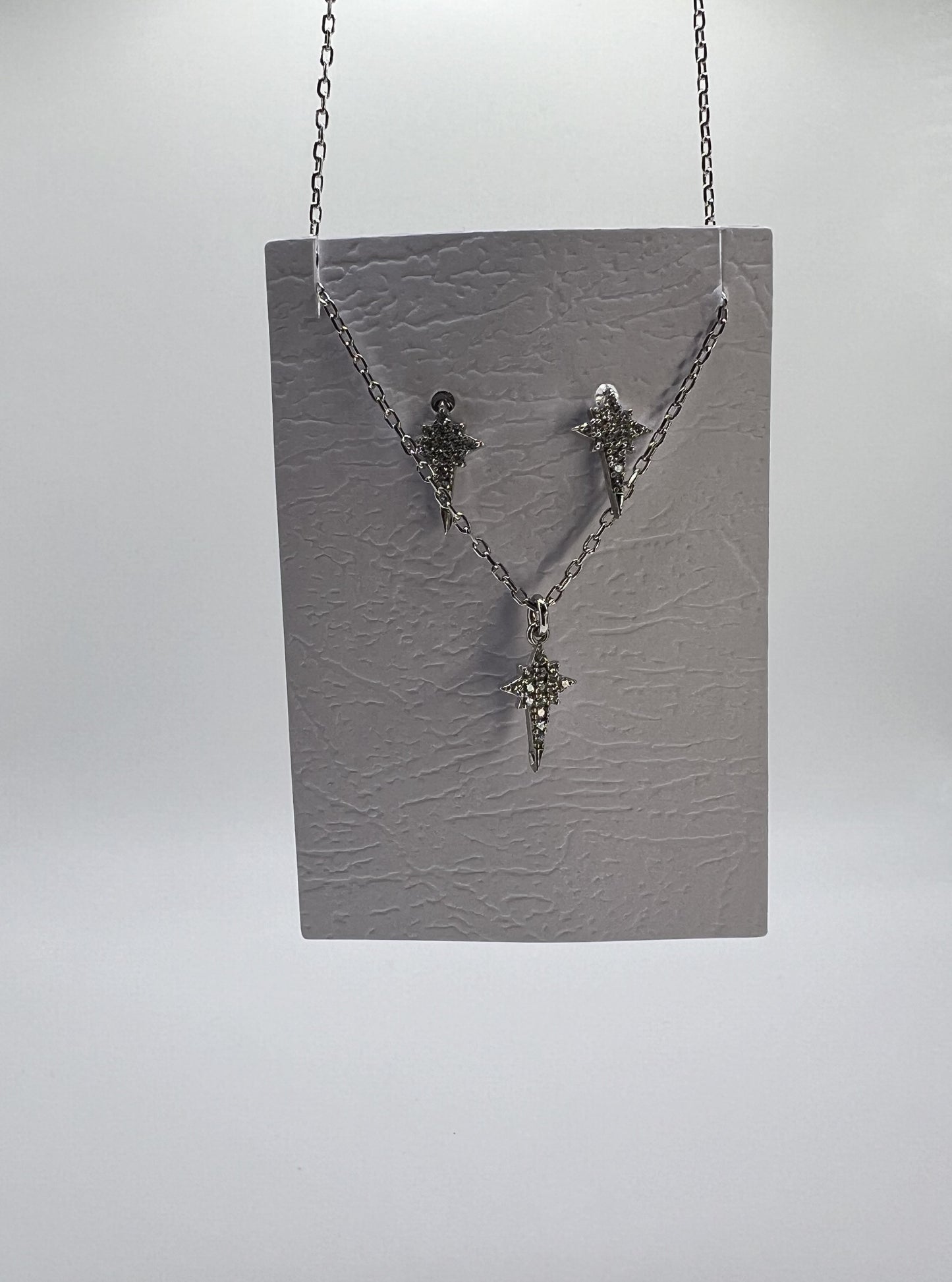 Sparkle Star Zirconia Sterling Silver Necklace and Studs Set