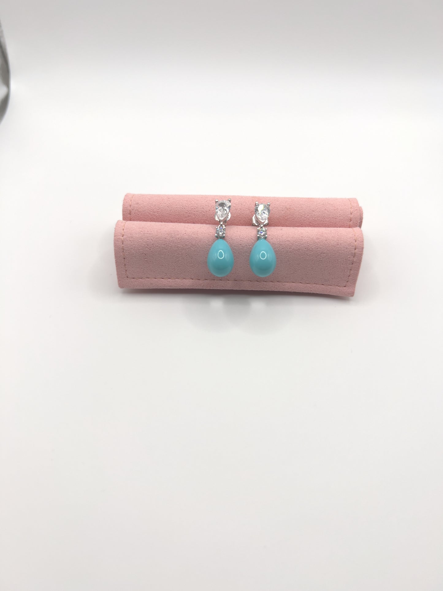 Black/Turquoise Pear Pearl Zirconia Sterling Silver Studs