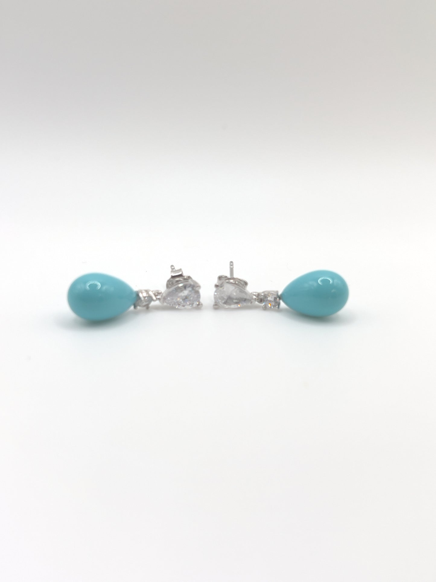 Black/Turquoise Pear Pearl Zirconia Sterling Silver Studs