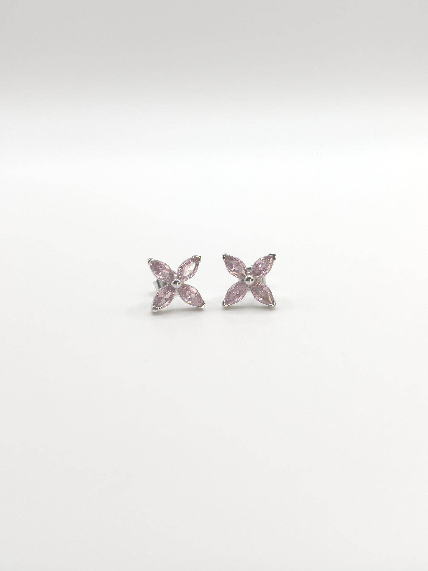 Clear/Pink Flower Zirconia Sterling Silver Studs