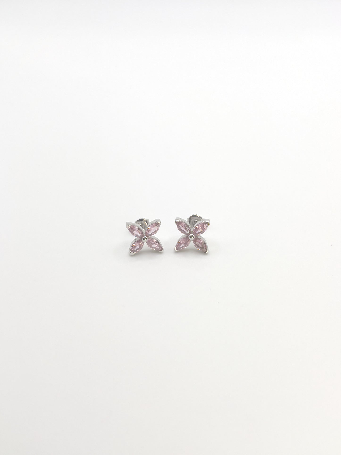 Clear/Pink Flower Zirconia Sterling Silver Studs