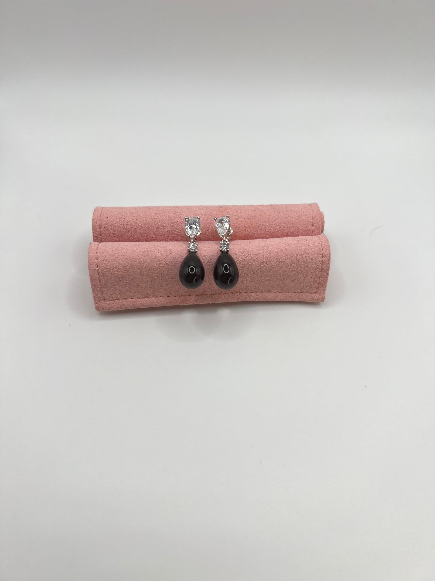 Black/Turquoise Pear Pearl Zirconia Sterling Silver Studs