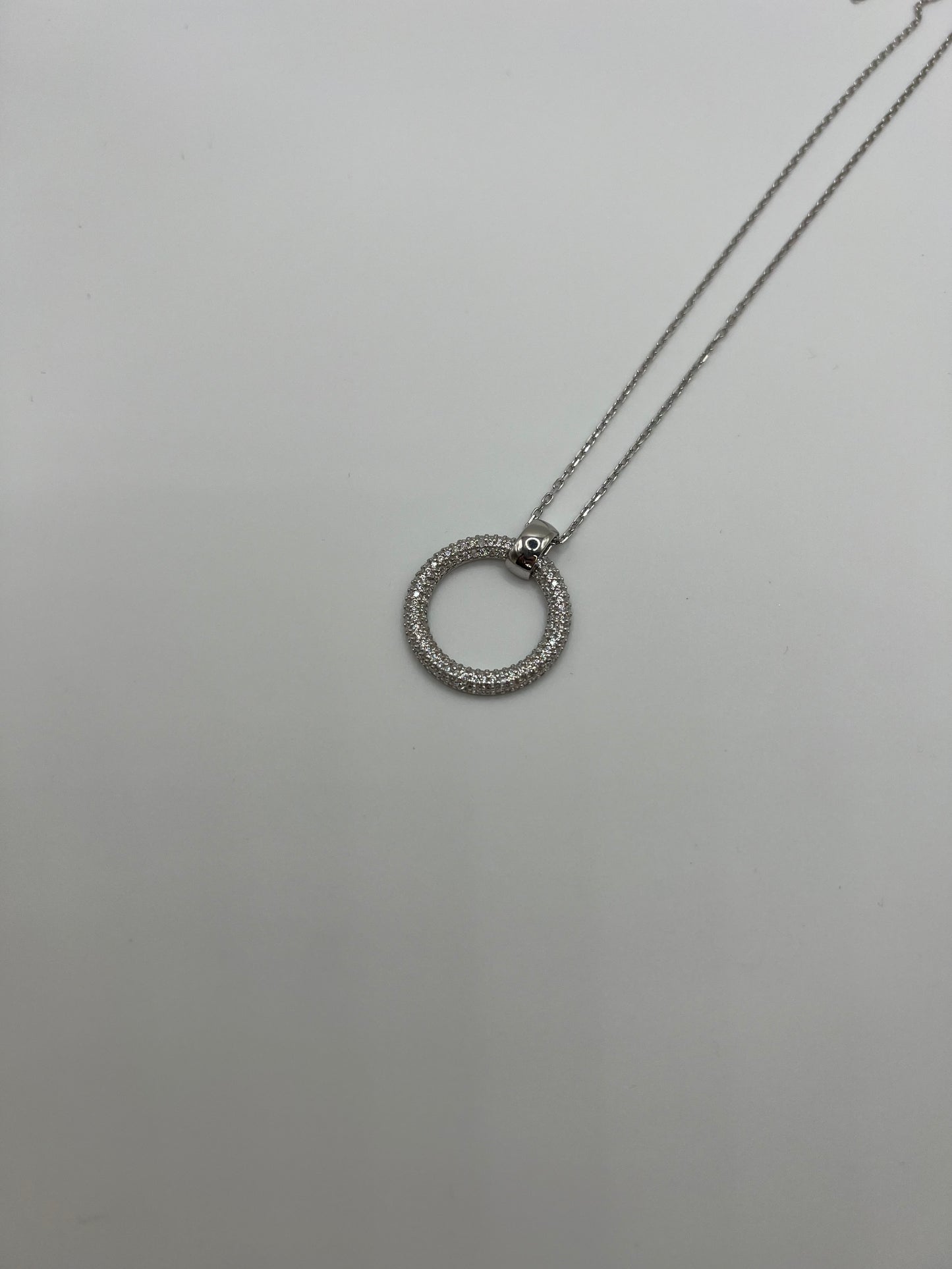 Circle Zirconia Pendant Sterling Silver Necklace