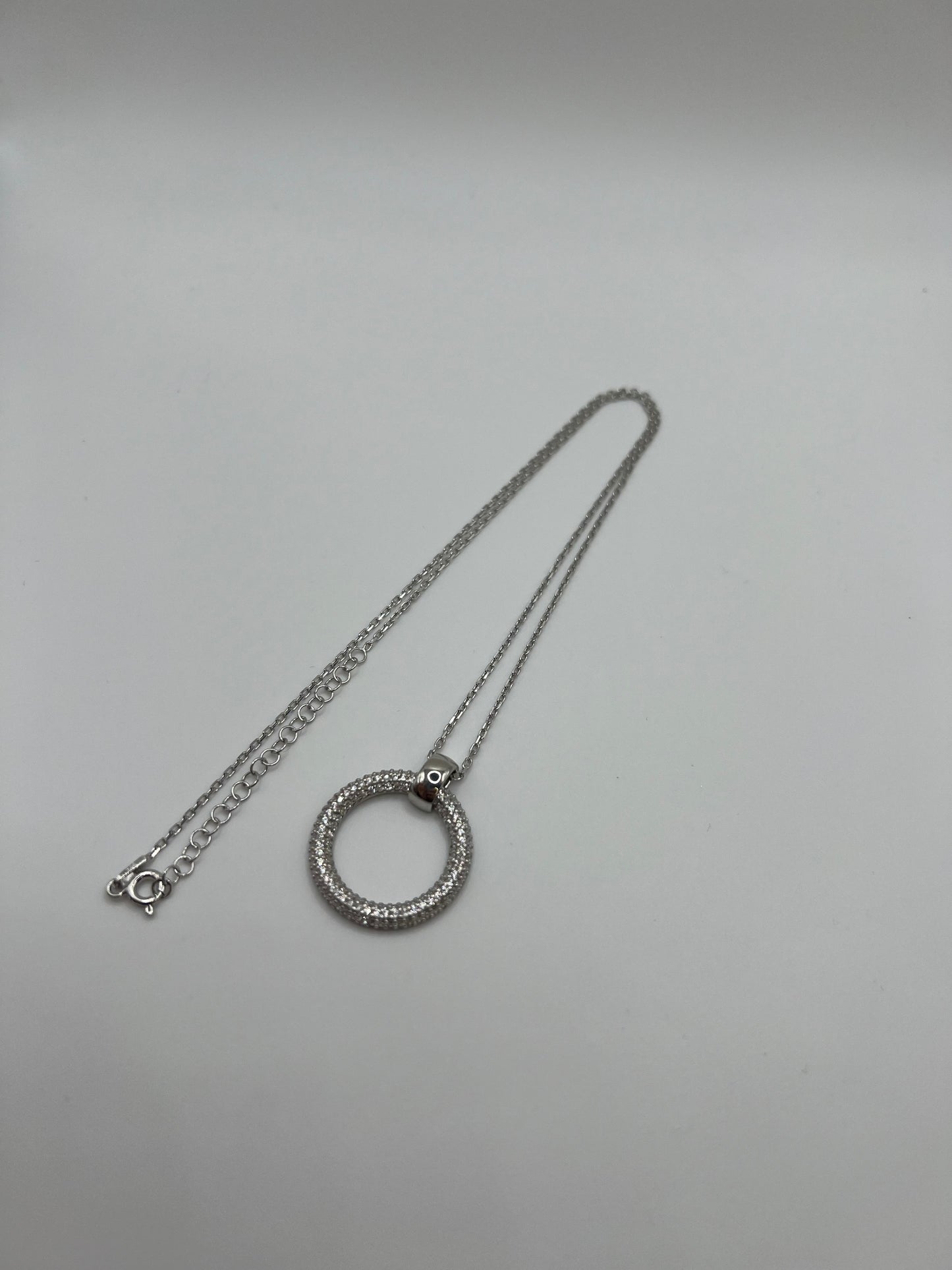 Circle Zirconia Pendant Sterling Silver Necklace