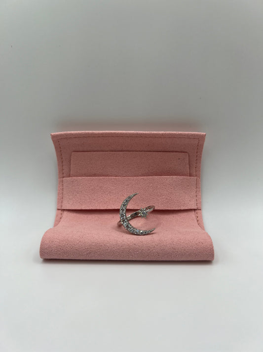 Crescent Moon and Star Zirconia Sterling Silver Ring